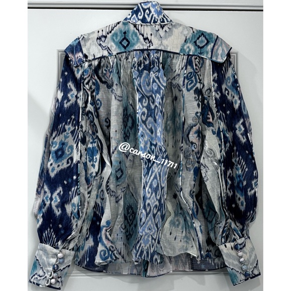 🦄NWT Zimmermann Glassy Long Sleeve Blouse AU1/US6 Spliced Blue Ikat - Picture 6 of 6